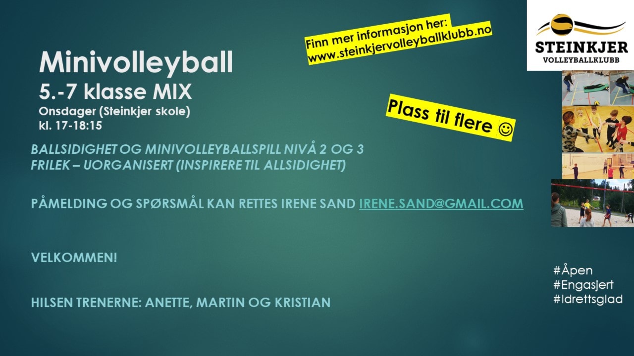 Minivolleyball 5.-7. klasse - Plass til flere jenter og gutter - Velkommen!